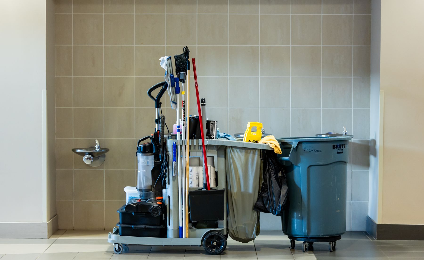Professional cleaning equipment on a cart
